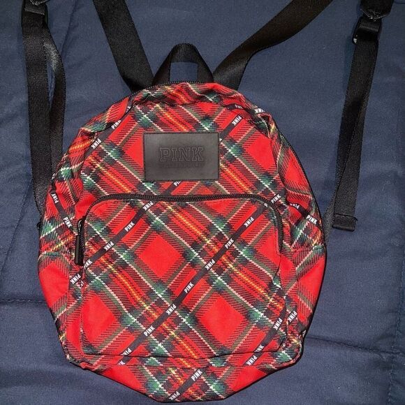 Victoria’s Secret PINK red plaid flannel small mini backpack bag - Picture 1 of 4